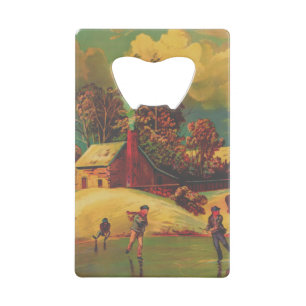 Amerikaans Leven Winter Vintage Creditkaart Flessenopener