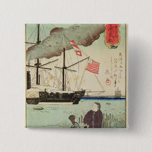 Amerikaans marineschip in een Japanse haven Vierkante Button 5,1 Cm