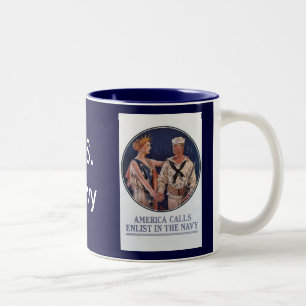  Amerikaans marineschip roept poster op Tweekleurige Koffiemok