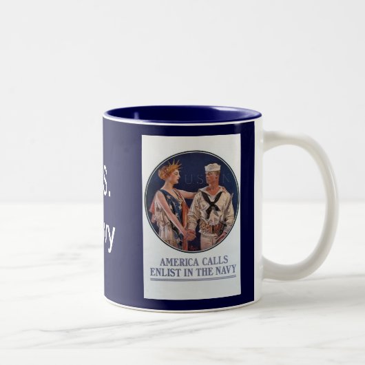 Amerikaans marineschip roept poster op Tweekleurige Koffiemok (Rechts)