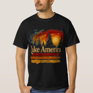 Amerikaans meer vintage zonsondergang mannen vrouw t-shirt