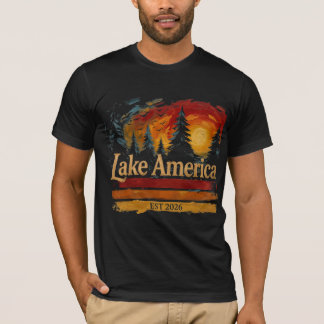 Amerikaans meer vintage zonsondergang mannen vrouw t-shirt