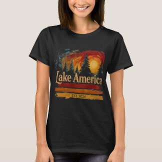 Amerikaans meer vintage zonsondergang mannen vrouw t-shirt