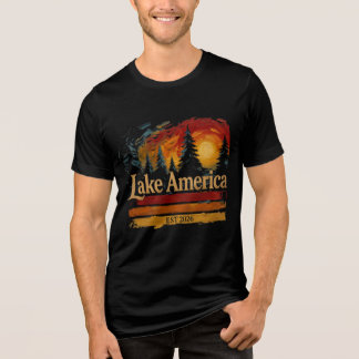 Amerikaans meer vintage zonsondergang mannen vrouw Tri-Blend shirt