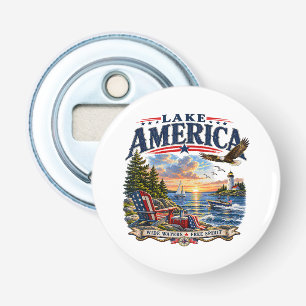 Amerikaans meer zonsondergang patriottische adelaa button flesopener
