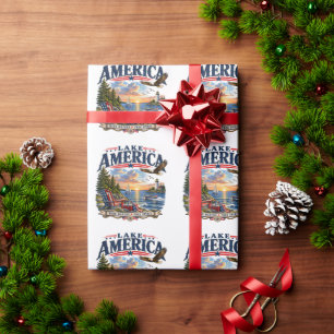 Amerikaans meer zonsondergang patriottische adelaa cadeaupapier