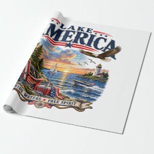 Amerikaans meer zonsondergang patriottische adelaa cadeaupapier