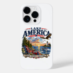 Amerikaans meer zonsondergang patriottische adelaa Case-Mate iPhone 14 pro hoesje