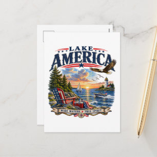 Amerikaans meer zonsondergang patriottische adelaa feestdagenkaart