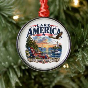Amerikaans meer zonsondergang patriottische adelaa metalen ornament