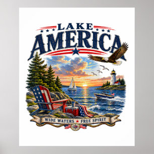 Amerikaans meer zonsondergang patriottische adelaa poster