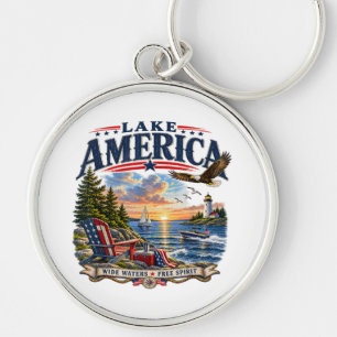 Amerikaans meer zonsondergang patriottische adelaa sleutelhanger