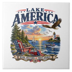 Amerikaans meer zonsondergang patriottische adelaa tegeltje