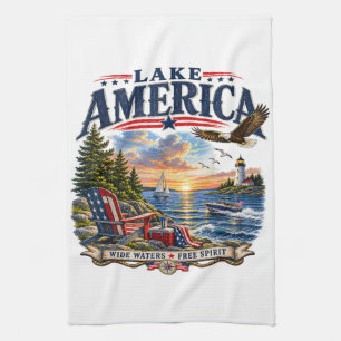 Amerikaans meer zonsondergang patriottische adelaa theedoek