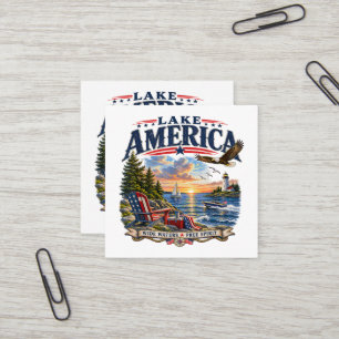 Amerikaans meer zonsondergang patriottische adelaa vierkante visitekaartje