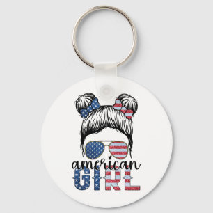 Amerikaans Meisje 4 Juli Messy Bun USA Vlag Ameri Sleutelhanger