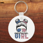 Amerikaans Meisje 4 Juli Messy Bun USA Vlag Ameri Sleutelhanger (Voorkant)