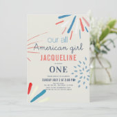 Amerikaans Meisje 4 juli Vuurwerk 1e Verjaardag Kaart (Staand voorkant)