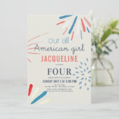 Amerikaans Meisje 4 juli Vuurwerk Verjaardag Kaart (Staand voorkant)