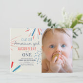 Amerikaans Meisje 4 van 1 juli Verjaardag Foto Kaart (Staand voorkant)