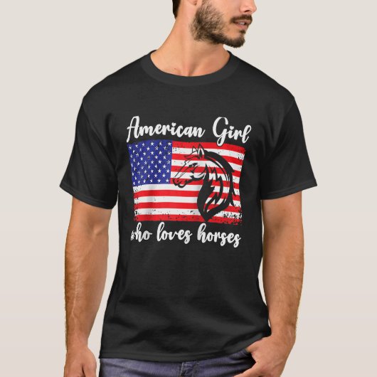 Amerikaans meisje dat van paarden houdt Raglan Bas T-shirt (Voorkant)