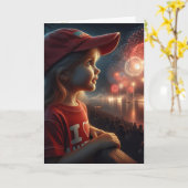 Amerikaans meisje kijken vuurwerk kaart (Gele Bloem)