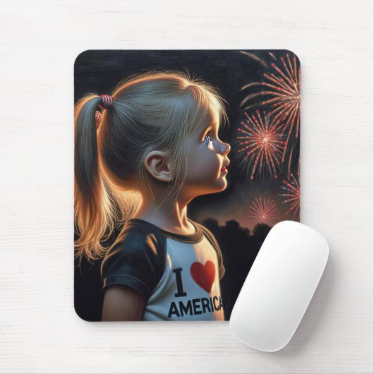 Amerikaans meisje kijken vuurwerk muismat (Met muis)