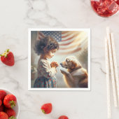 Amerikaans meisje met hond bidden servet (Insitu)