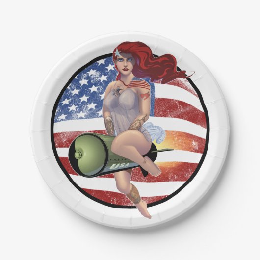 Amerikaans meisje papieren bordje (Voorkant)