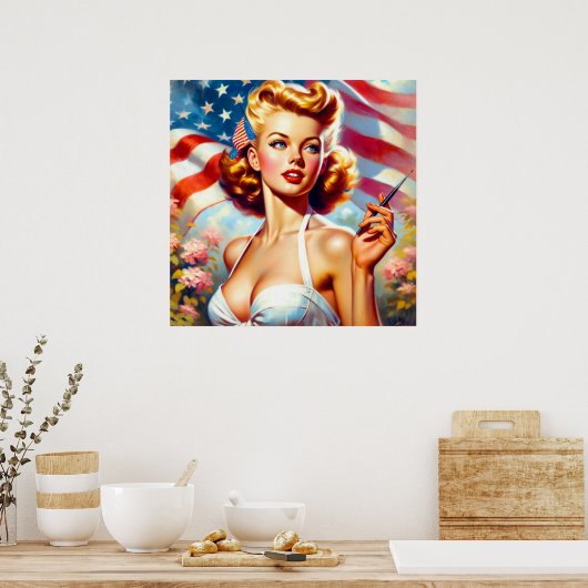  Amerikaans Meisje Schilderen Poster (Keuken)