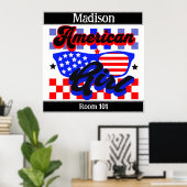 Amerikaans meisje. Sterren en Stripes. Zonnebril.  Poster (Thuiskantoor)