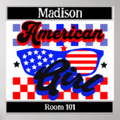Amerikaans meisje. Sterren en Stripes. Zonnebril.  Poster (Voorkant)