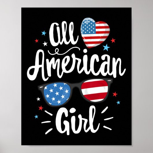 Amerikaans Meisje Vrouwen Amerikaanse Vlag 4th van Poster (Voorkant)
