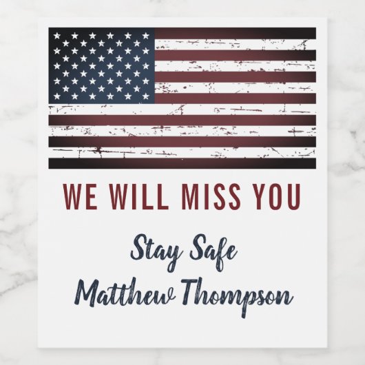 Amerikaans militair soldaat met vlaggen die weggaa wijn etiket (Enkel label)