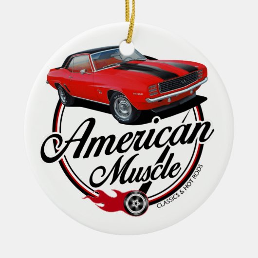 Amerikaans Musculair Rode Camaro Keramisch Ornament (Voorkant)