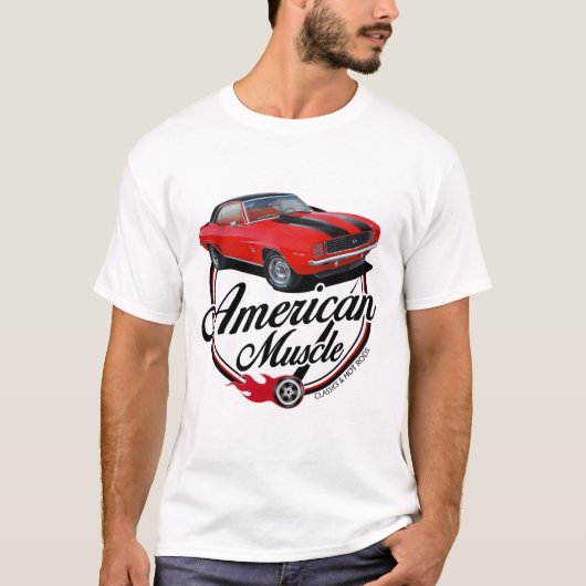 Amerikaans Musculair Rode Camaro T-shirt (Voorkant)