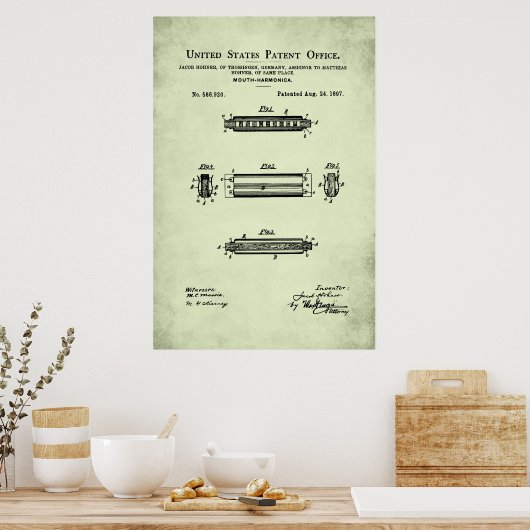 Amerikaans octrooi - Harmonica Poster (Keuken)