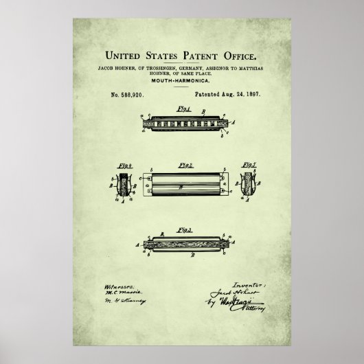 Amerikaans octrooi - Harmonica Poster (Voorkant)