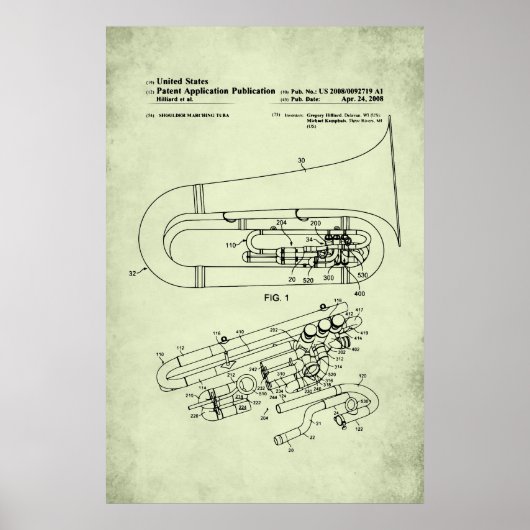 Amerikaans octrooi - Tuba Poster (Voorkant)