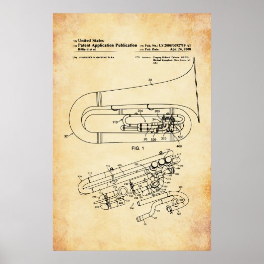 Amerikaans octrooi - Tuba Poster (Voorkant)
