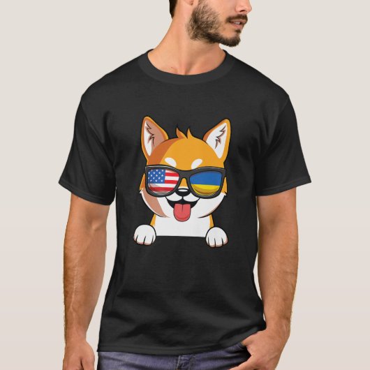 Amerikaans-Oekraïense sjiiba Inu Dog Oekraïne Vlag T-shirt (Voorkant)