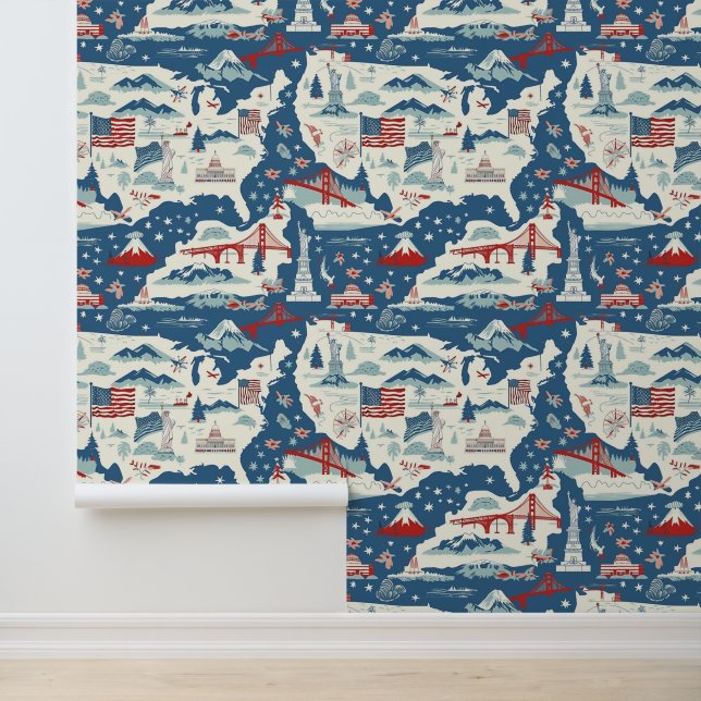  Amerikaans oriëntatiepatroon (2) Behang (Applicatie)
