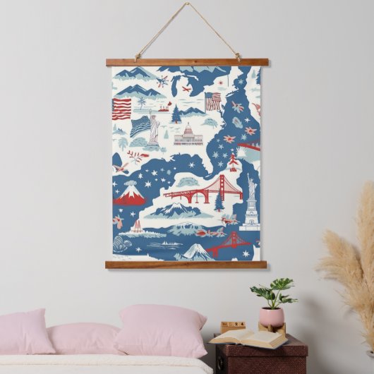 Amerikaans oriëntatiepatroon (2) Hangend Wandkleed (Slaapkamer)