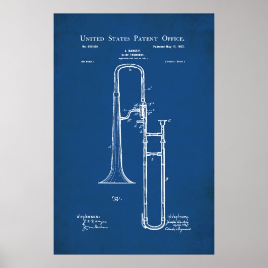 Amerikaans patent - Trombone Poster (Voorkant)