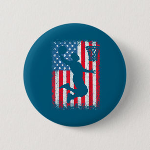Amerikaans patriottisch basketbal 4 juli VS-vlag Ronde Button 5,7 Cm