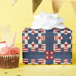 Amerikaans patriottisch quilt met sterren en strep cadeaupapier