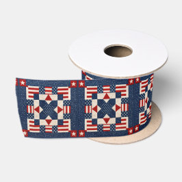 Amerikaans patriottisch quilt met sterren en strep satijnen lint
