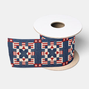 Amerikaans patriottisch quilt met sterren en strep satijnen lint