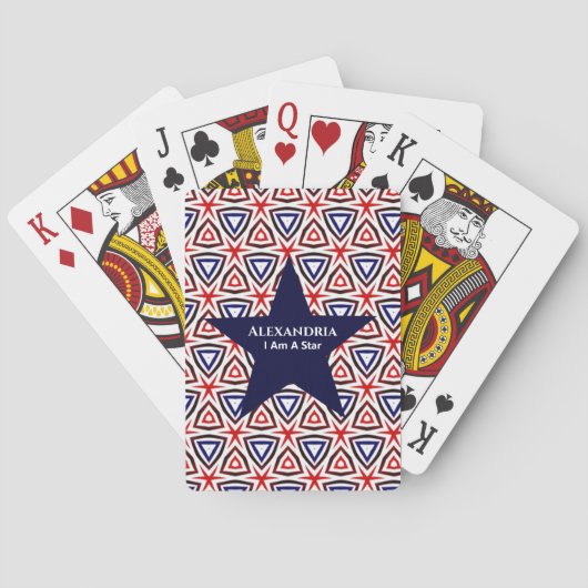 Amerikaans patriottisch rood wit blauw sterpatroon pokerkaarten (Achterkant)