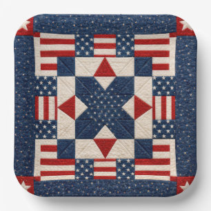 Amerikaans patriottisch sterbespannen quilt papieren bordje